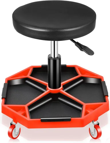 Vista 10 de Auto Dynasty - Taburete mecánico, ajustable, neumático, rodante para taller de garaje con bandeja de herramientas, asiento de 300 LBS para taller