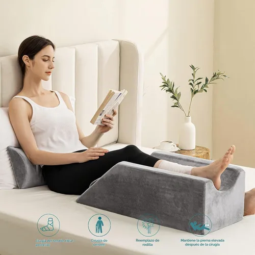 Vista 2 de UBBCARE - Almohada de elevación de pierna para recuperación de cirugía de pierna/rodilla, almohada de espuma viscoelástica con funda lavable