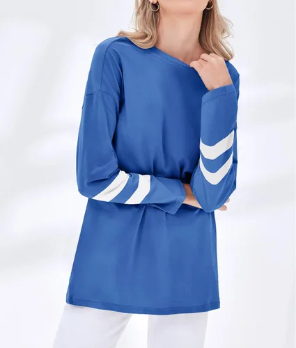 Vista 46 de Fisoew Camisetas de manga larga para mujer, holgadas, casuales, con cuello redondo, blusa suave