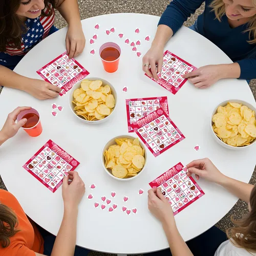 Vista 6 de jollylife Tarjetas de bingo para 40 jugadores para el día de San Valentín, suministros para fiestas, actividades para adultos (rosa)