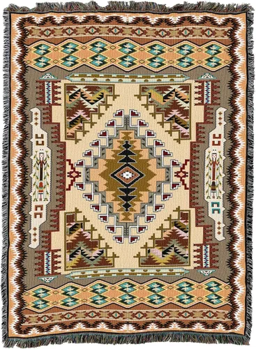 Vista 18 de Pure Country Weavers Manta Butte Clay - Inspirada en los nativos americanos del suroeste - Tapiz manta de regalo tejido de algodón - Fabricado
