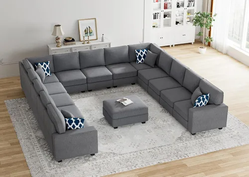 Vista 20 de Legend Vansen - Sofá seccional modular en forma de U con otomano, sofá de esquina reversible moderno para sala de estar (Antracita, 2+3 con otomano)