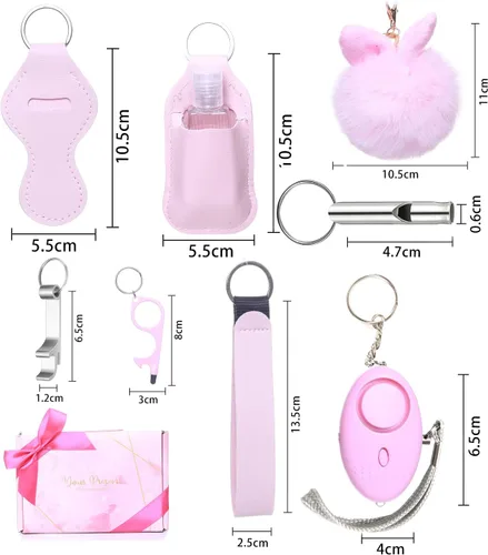 Vista 2 de QINER Juego completo de llaveros de seguridad para mujer, Rosado
