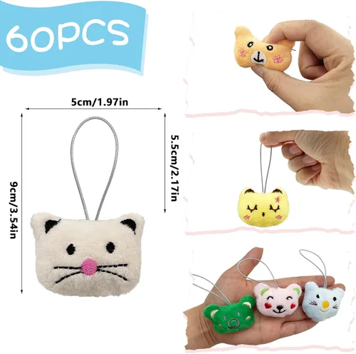 Vista 2 de XIPEGPA Juego de 60 juguetes de peluche de animales pequeños, llavero de juguete de peluche para recuerdos de fiesta, llavero adorno para bolsa