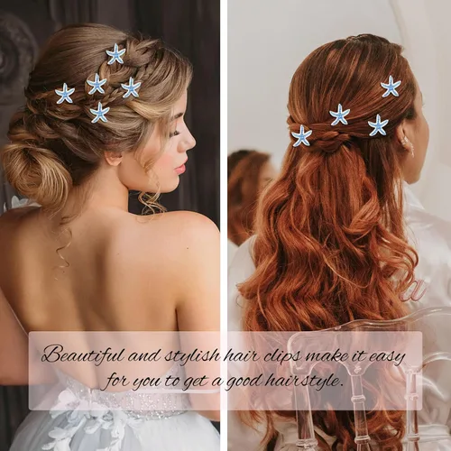 Vista 2 de YISSION Lindos horquillas para el cabello, clips y pasadores con diamantes de imitación, 20 piezas de estrellas de mar azules, pequeños accesorios