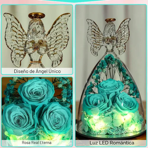 Vista 5 de Regalos de Rosas de Navidad para Mujeres Flor Real Preservada en Figuras de Ángel de Cristal Rosas para Entrega Prime Regalos de Cumpleaños
