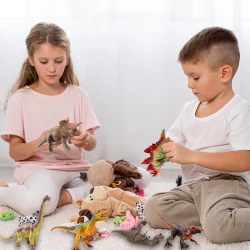 Vista 6 de OuMuaMua Juguetes de dinosaurio para niños de 3 a 5 años, paquete de 12 figuras realistas de dinosaurio de plástico que incluye T-Rex, estegosaurio