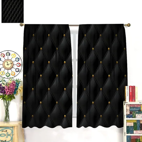 Vista 132 de Cortinas Negras con Dobladillo Dorado, Cortinas Opacas con Bolsillo para Barra con Estampado de Rayas de Foil en Onda Dorada para Decoración de Negro