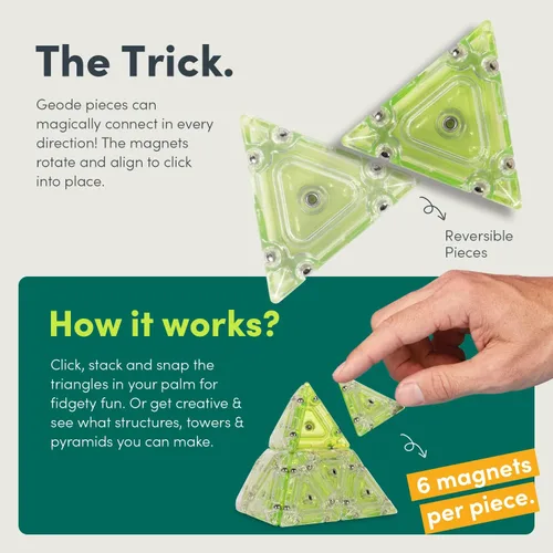Vista 5 de Speks Pirámide magnética de geoda, herramienta sensorial para aliviar el estrés y concentrarse Peridoto