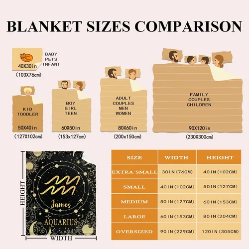 Vista 3 de Manta personalizada de acuario, manta de franela suave con horóscopo, acogedora y ligera para sofá y cama, regalo práctico, unisex, talla XS, 40 x