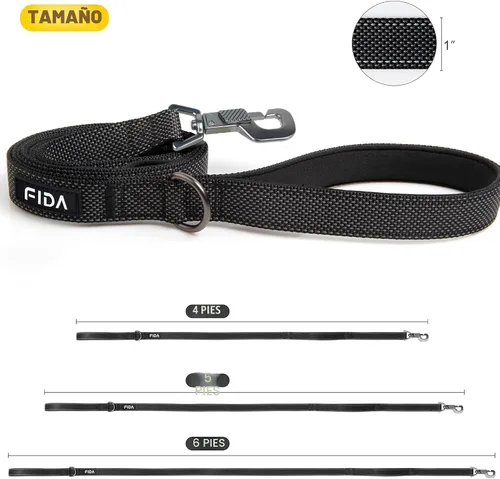 Vista 5 de Fida Correa resistente de 4 pies para perro con 2 cómodas asas acolchadas, asa de tráfico y gancho avanzado de fácil presión, correa reflectante