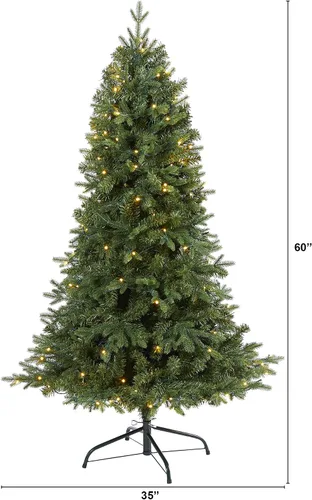 Vista 2 de Nearly Natural Árbol de Navidad artificial de abeto Vermont de 5 pies con 150 luces LED transparentes