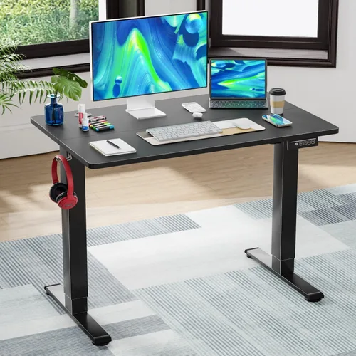 Vista 2 de PayLessHere Escritorio eléctrico de pie de 40 pulgadas con gran espacio y soporte para auriculares, escritorio de oficina con elevación eléctrica