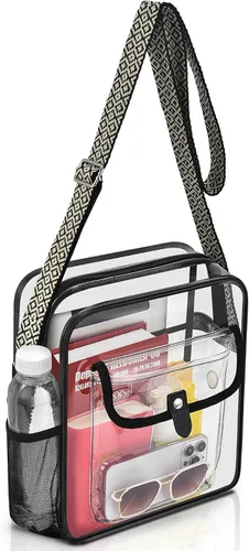 Vista 9 de Bolso bandolera transparente SPODEARS para eventos en estadios y conciertos - Cartera con correa de hombro ajustable con 1 soporte para botella