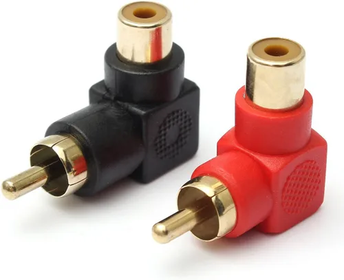 Vista 3 de exgoofit Conectores RCA macho a RCA hembra adaptadores de enchufe de ángulo recto M/F codo de 90 grados chapado en oro (5 negros + 5 rojos)