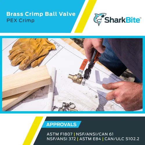 Vista 5 de SharkBite Válvula de bola de crimpado de 1 pulgada, accesorios de fontanería de latón, tubo PEX, PE-RT, 22463LFA