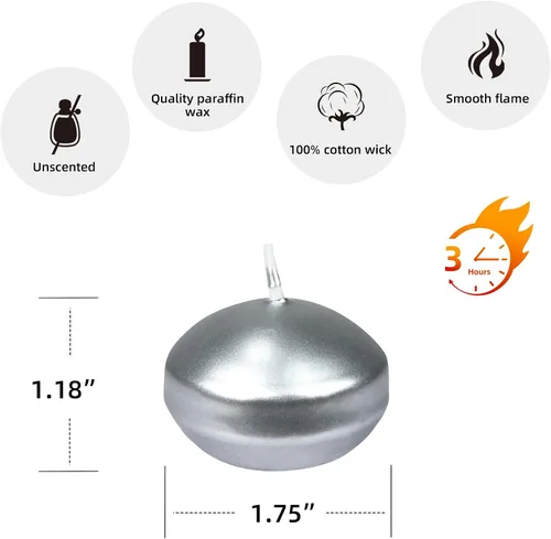 Vista 5 de Zest Candle Velas flotantes de 24 piezas, 1.75 pulgadas, plata metálica