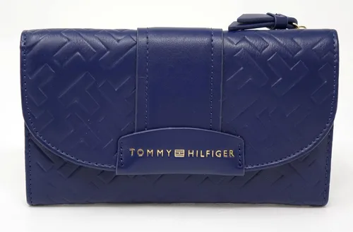 Vista 2 de Tommy Hilfiger Cartera de chequera con logotipo azul marino para mujer, Azul marino, Trifold