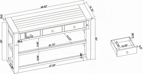 Vista 3 de Mesa consola de madera maciza de 48.8 pulgadas para entrada; mesa de sofá con cajones 48.8" Antique White Real Wood Farmhouse Console Table with