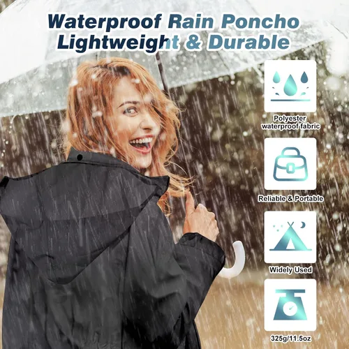 Vista 2 de LAMA Chubasqueros largos para mujer, impermeable, plegable, con capucha, rompevientos, ligera, ajustable, para exteriores