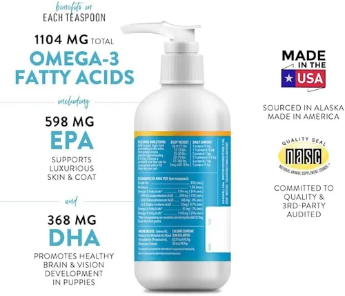 Vista 4 de Wild Alaskan Skin & Coat Suplemento Omega-3 a base de aceite de salmón para perros, 8 onzas líquidas