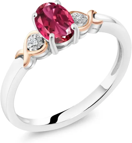 Vista 52 de Gem Stone King Anillo de compromiso de plata de ley 925 y oro rosa de 10 quilates, piedra preciosa ovalada de 0.276 x 0.197 in, con acento