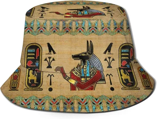 Vista 7 de Sombrero jeroglífico de la cultura egipcia africana sombrero de pescador de verano sombrero de playa al aire libre sombrero de sol
