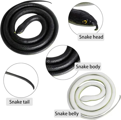 Vista 3 de Outee 7 serpientes de goma realistas – Juguetes falsos de serpiente negra de 15 a 47.2 pulgadas para accesorios de jardín, pájaros asustadores