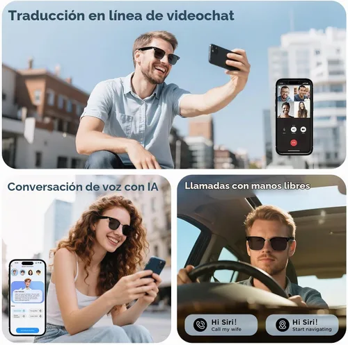 Vista 5 de Gafas de sol inteligentes Bluetooth con traducción y protección UV400