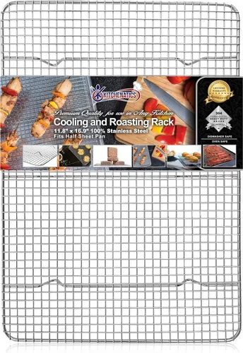 Vista 10 de KITCHENATICS Bandeja de Enfriamiento Pequeña de Cuarto de Hoja para Cocinar y Hornear, Parrilla de Acero Inoxidable Segura para Horno, Parrilla