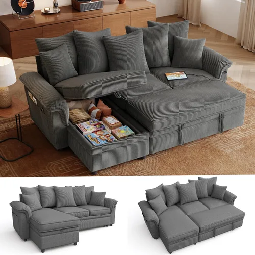 Vista 18 de LINSY HOME Sofá modular con cama extraíble, sofá biplaza modular de pana grande, reposabrazos ancho, sofá modular de 62 pulgadas y 2 asientos