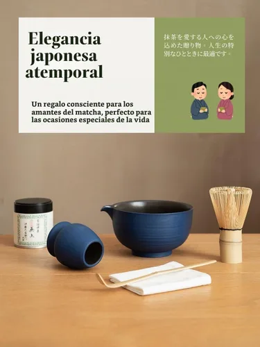 Vista 8 de Juego de 6 batidores japoneses de matcha, hecho a mano con cuenco (chawan), batidor de bambú (Chasen) y soporte, cuchara, tamiz y toalla de té, kit