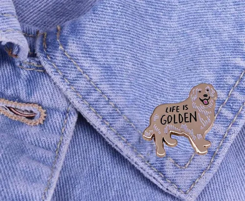 Vista 4 de Lindo Golden Retriever Duro Esmalte Pines Funny Life Is Golden Happy Dog Lovers Decoración Metal Cartoon Broche Mochila Insignias de solapa, Metal