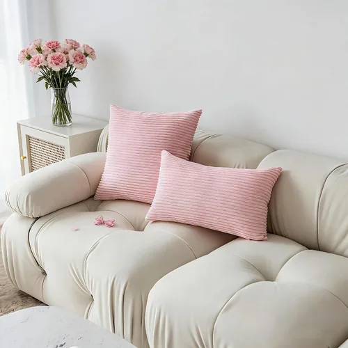 Vista 5 de Demetex Juego de 2 fundas de almohada rosas de 18 x 18 pulgadas, fundas de almohada cuadradas de pana para dormitorio, sala de estar, juego de 2, 18