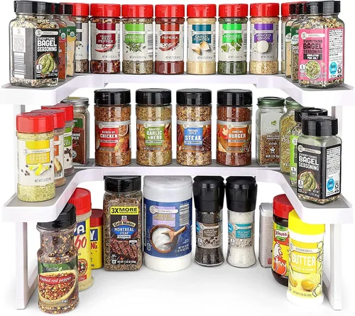 Vista 3 de Spicy Shelf Deluxe – Estante de especias extensible y gabinete apilable y organizador de despensa (1 juego de 2 estantes) – Como se ve en la TV