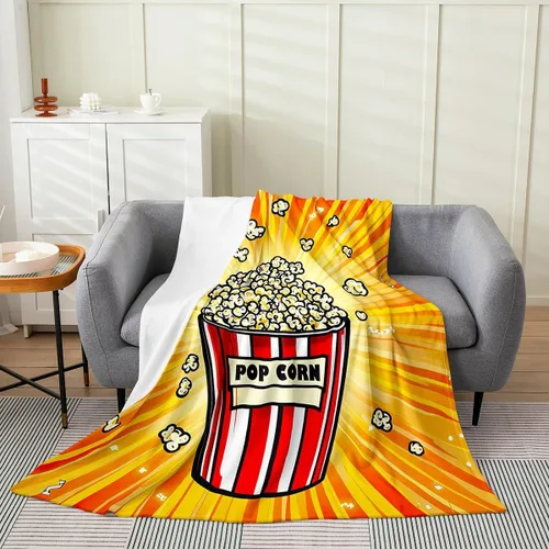 Vista 9 de Feelyou Manta de felpa para cine, manta de franela con patrón de palomitas de maíz para niños, niñas, adolescentes, póster de cine para todas