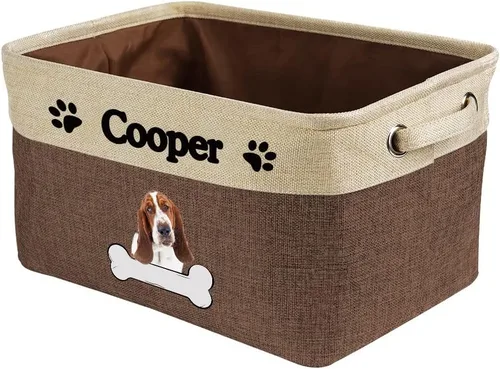 Vista 44 de Cesta de almacenamiento decorativa personalizada para cachorros, caja de juguetes rectangular de tela con 2 asas para organizar armario, garaje Azul