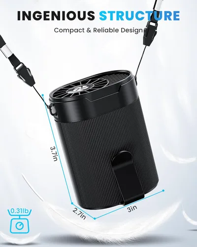 Vista 7 de Ventilador portátil, mini ventilador de cintura recargable personal, funciona con batería de 3000 mAh, tiempo máximo de trabajo de 24 horas