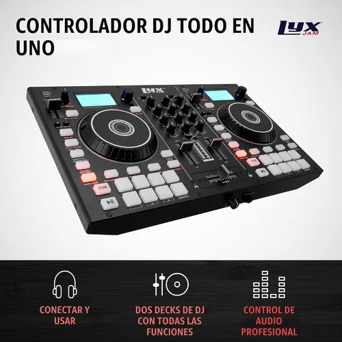 Vista 2 de LyxJam Controlador de DJ portátil de 2 cubiertas, consola de mezcla con pantalla LCD Bucle manual, USB, entrada MIC, salida de grabación, 16