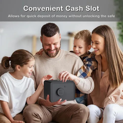 Vista 2 de Caja Fuerte Mini para Niños Caja de Dinero Pequeña – GoldenKey Negro Macarrón 7"x9.4"x6.3" Caja Fuerte de Seguridad de Dinero con Ranura