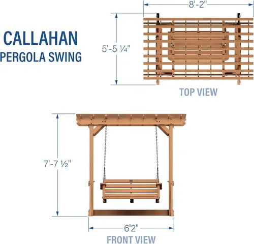 Vista 3 de Backyard Discovery Callahan - Pérgola Banco Oscilante de Madera de Cedro para Patio al Aire Libre de 8' x 5' con Enrejado, Asiento para Dos