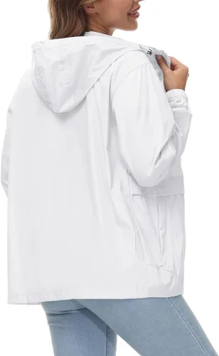 Vista 2 de Avoogue Chaqueta impermeable para mujer, ligera, plegable, con capucha, rompevientos para exteriores
