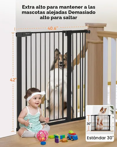 Vista 2 de COMOMY Puerta de bebé extra alta de 42 pulgadas para escaleras, se adapta a