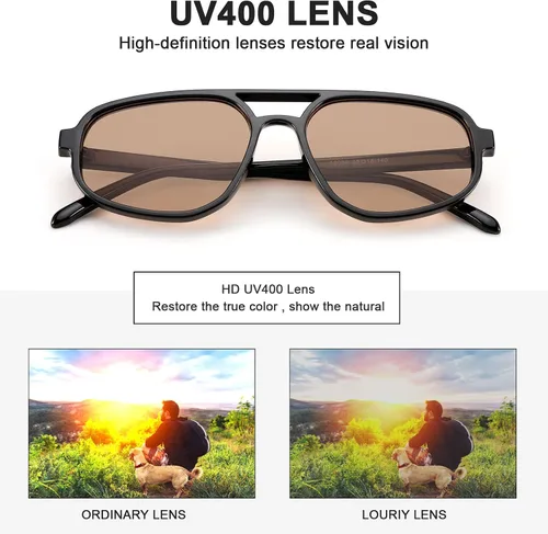 Vista 6 de Louriy Gafas de sol clásicas de aviador retro para mujeres y hombres, grandes, vintage, ovaladas, de los años 70, protección UV400