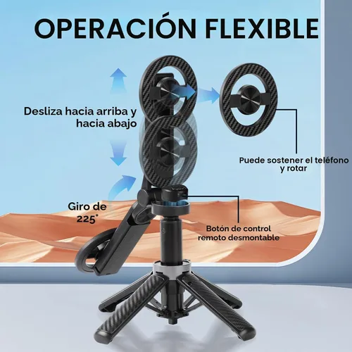 Vista 5 de Palo selfie magnético multifuncional 4 en 1 con rotación de 360°, trípode magnético universal para teléfono con control remoto desmontable, trípode