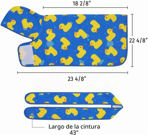 Vista 2 de HDE Bata de baño para perro, súper absorbente, de secado rápido, para cachorros, ajustable, con capucha, para perros tallas S-XXL con patos de goma