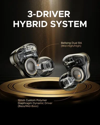 Vista 2 de SoundPEATS H3 Auriculares inalámbricos Bluetooth de alta resolución con LDAC, aptX sin pérdida, unidades triples (1DD+2BA), cancelación activa