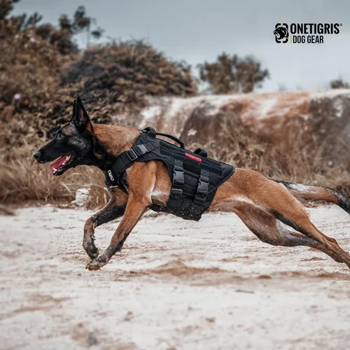 Vista 5 de OneTigris Arnés táctico grande para perros, arnés de perro ajustable sin tirones, arnés de perro resistente con asa, paneles grandes de gancho