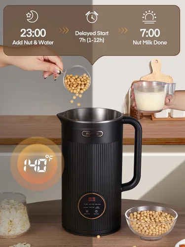 Vista 12 de FOHERE Máquina para Hacer Leche de Nuez, 6 en 1 Fabricante de Leche de Soja de 35oz para Leche de Almendra Casera, Avena, Soja, Comida para Bebés