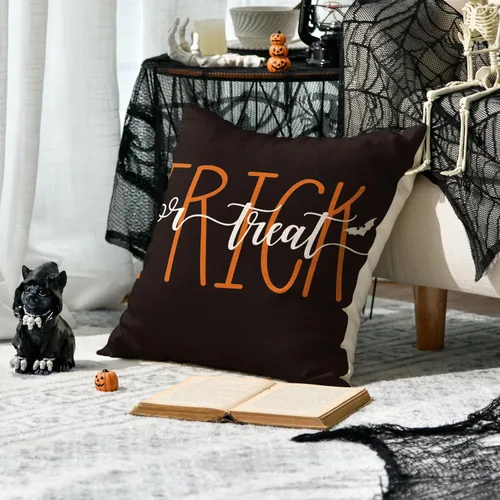 Vista 4 de AVOIN colorlife Happy Halloween - Juego de 4 fundas de almohada de 16 x 16 pulgadas, con diseño de fantasmas, diseño de murciélagos y calabaza